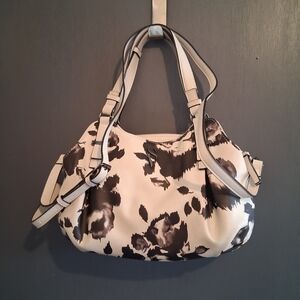 Vera Wang Black and Cream Buena Floral Patterned Satchel Bag
